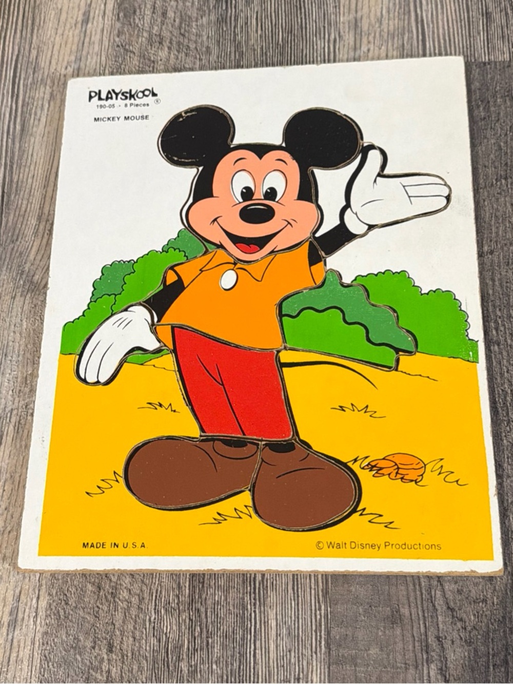 Vintage Playskool Mickey Mouse Wooden Tray Puzzle #190-05 Walt Disney 8 Piece